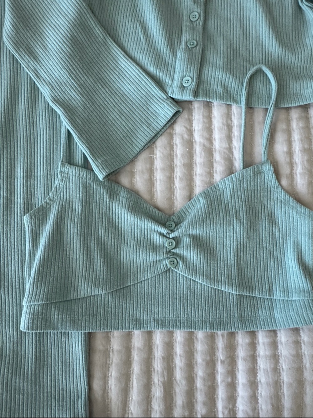 Reformation Three-Piece Ribbed Skirt Set in Green | size Small - Picture 3 of 4
